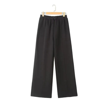 Women's Two-Piece Set with Zip Top and High-Waisted Wide-Leg Pants