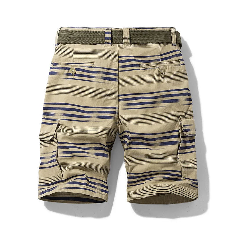 Letvægts forårsmænds cargo-shorts med striber og mange lommer