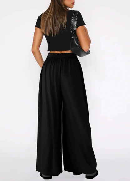 Pantaloni Donna Leggeri a Gamba Larga con Vita Elasticizzata – Stile Casual Estivo