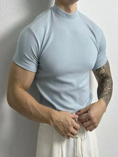 Herre T-shirt Kortærmet Halvhøj Krave Hurtig Tørring Svedabsorberende Slim Fit