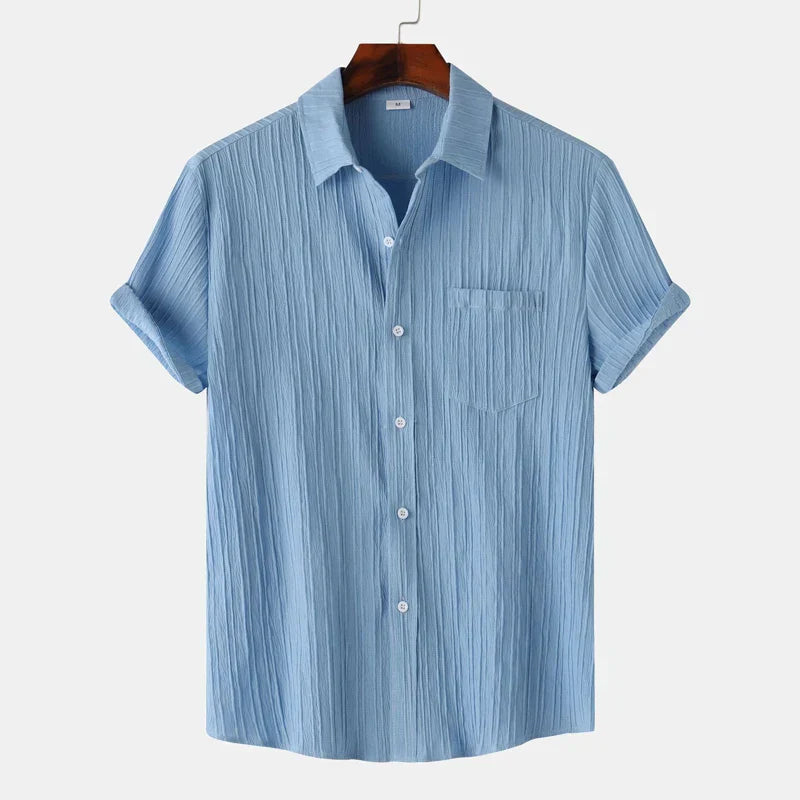 Camicia Estiva Uomo con Colletto Aperto e Chiusura a Bottoni – Stile Casual Classico