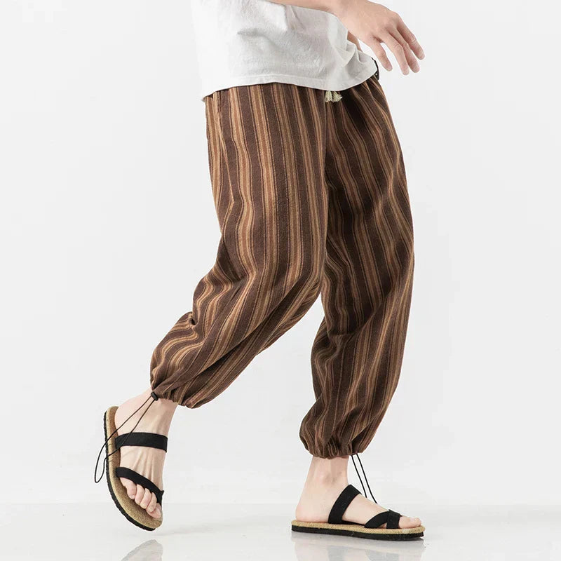 Pantaloni Harem Uomo a Righe Sottili con Coulisse – Vestibilità Comoda
