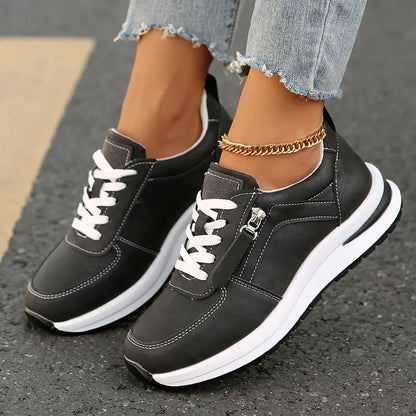 Women's Platform Sneakers with Laces and Side Zipper – Supportive Sole
