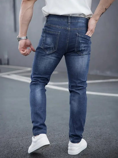 Herrejeans Tapered Mellem talje Falmet effekt på lårene Knappelukning