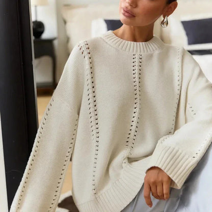 Maglione Donna Oversize in Maglia Traforata con Girocollo – Stile Leggero e Strutturato