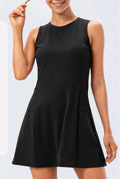 Women's Sleeveless Tennis Dress with Built-in Shorts and Pockets
