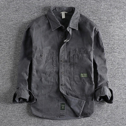Men's Long Sleeve Work Shirt with Washed Finish – Casual Relaxed Fit