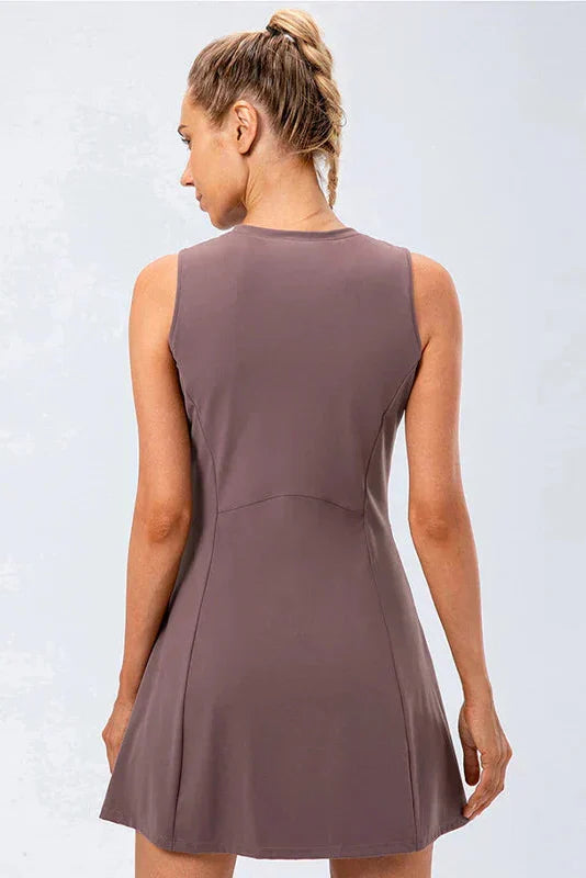 Women's Sleeveless Tennis Dress with Built-in Shorts and Pockets