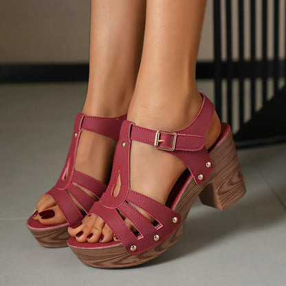 Women's Summer Sandals with Platform and Block Heel – Adjustable Ankle Strap