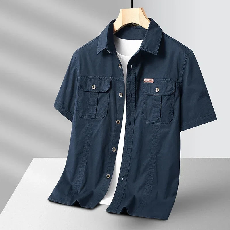 Camicia da Uomo con Bottoni, Doppie Tasche sul Petto e Colletto a Punta