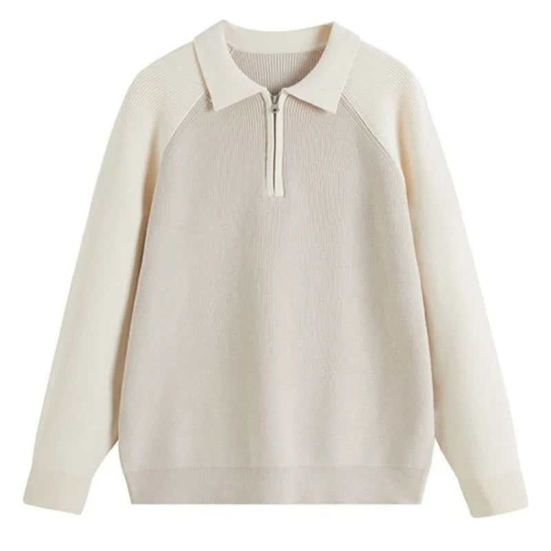 Herre business sweater med lynlås, polo-krave og raglanærmer – Strikstil