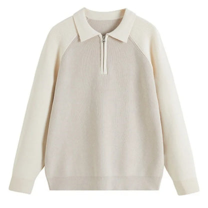Herre business sweater med lynlås, polo-krave og raglanærmer – Strikstil