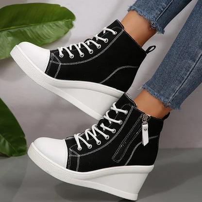 Women's Sneakers with Wedge, Side Zip, and Front Lacing