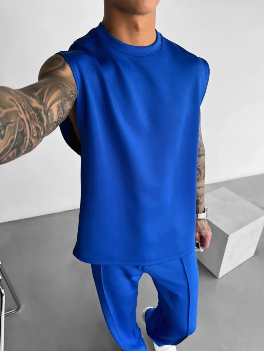 Men's Lounge Set with Sleeveless Top and Tailored Pants