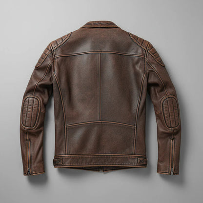 Men's Faux Leather Jacket with Reinforced Shoulders and Motorcycle Zip Details