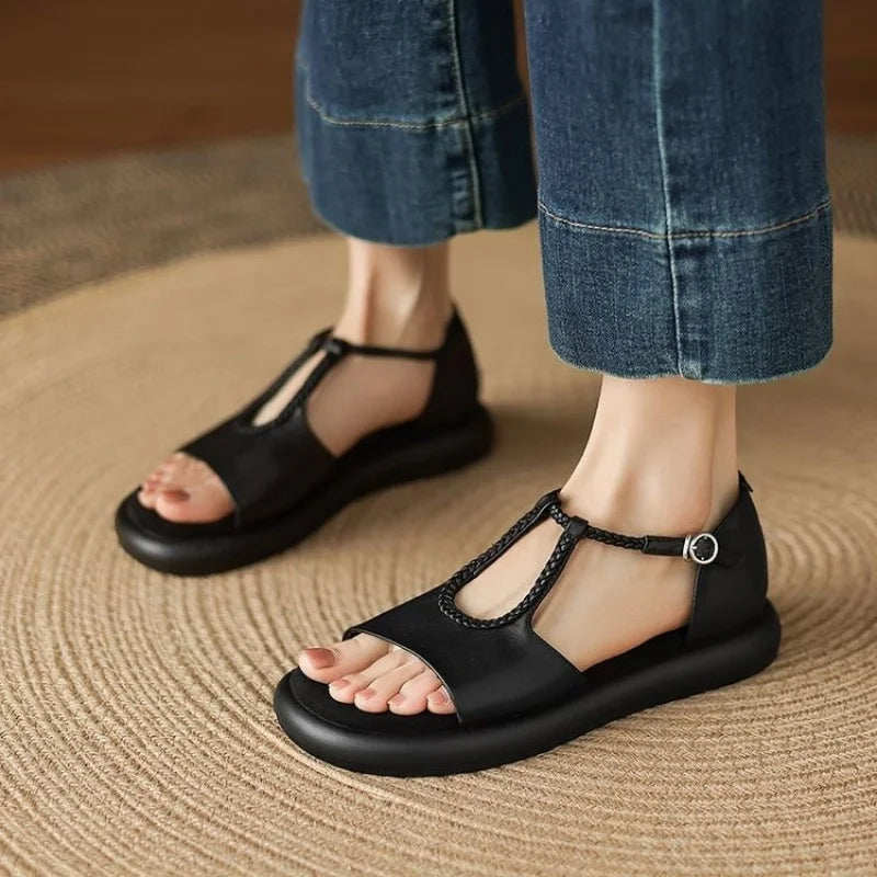 Sandali Donna con Cinturini Intrecciati, Fibbia Regolabile e Plantare Sagomato – Sandali Casual