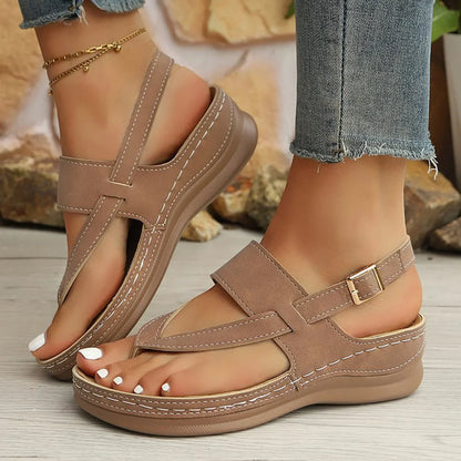 Women's Summer Sandals with Platform and Wide Straps – Slip-On Model