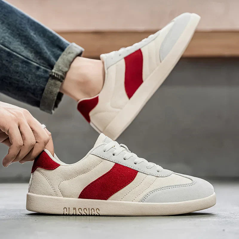 Men's Sneakers with Canvas Upper, Side Stripe, and EVA Sole