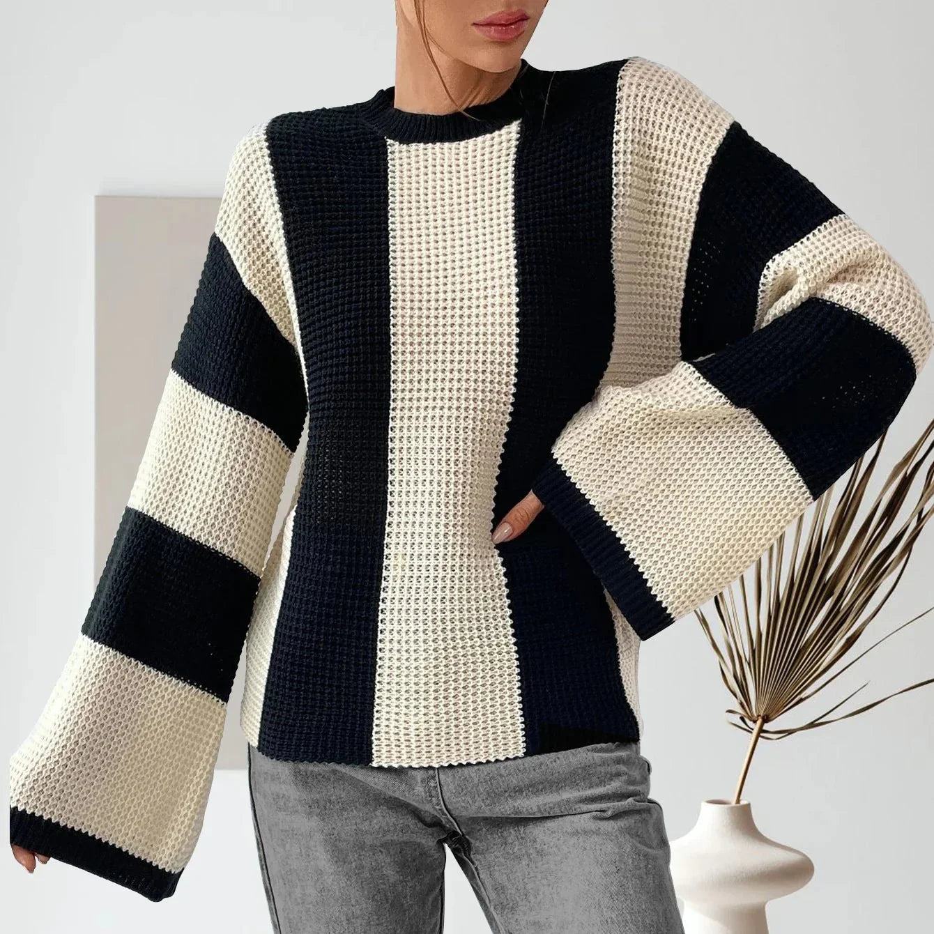 Maglione Donna Girocollo con Spalle Scese e Maniche Ampie – Stile Rilassato