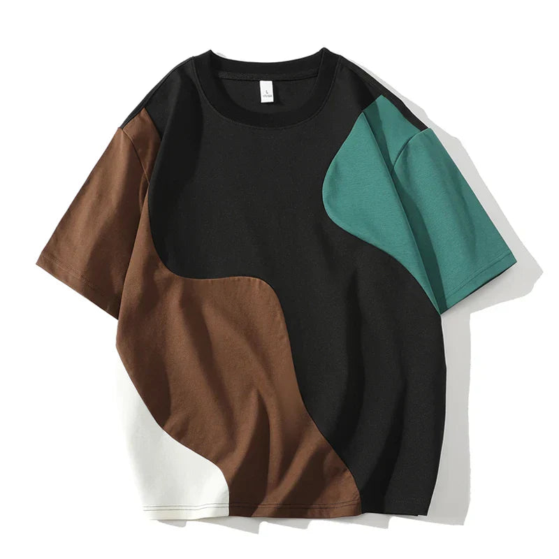 Herre T-shirt med Farveblokpaneler og Mellemvægtstruktur