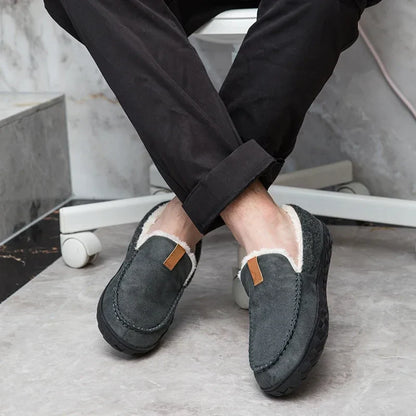 Men's Autumn Slip-On Moccasins Rounded Toe Plush Lining EVA Non-Slip Sole – Comfortable Shoes