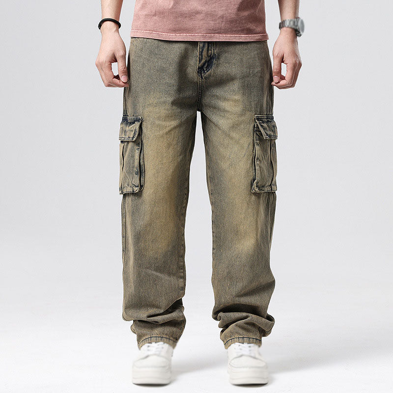 Jeans Cargo Uomo in Denim con Tasche Multiple – Vestibilità Comoda