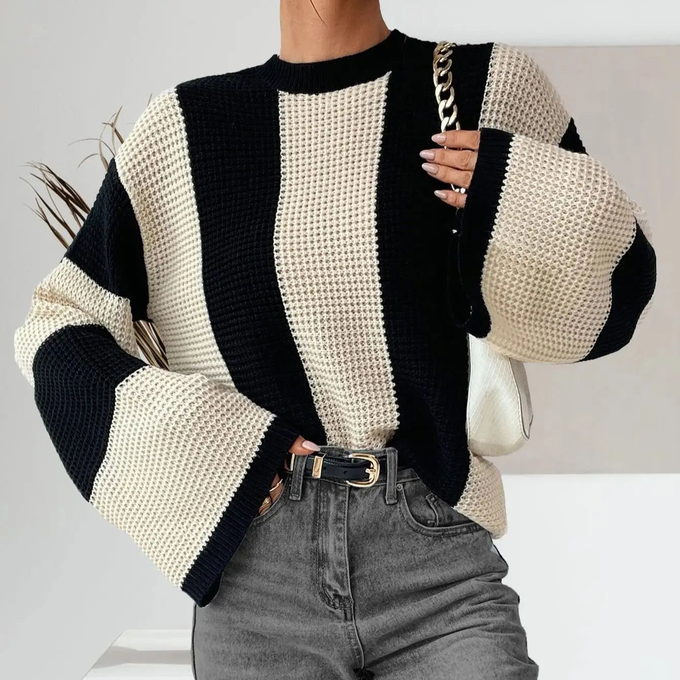 Maglione Donna Girocollo con Spalle Scese e Maniche Ampie – Stile Rilassato