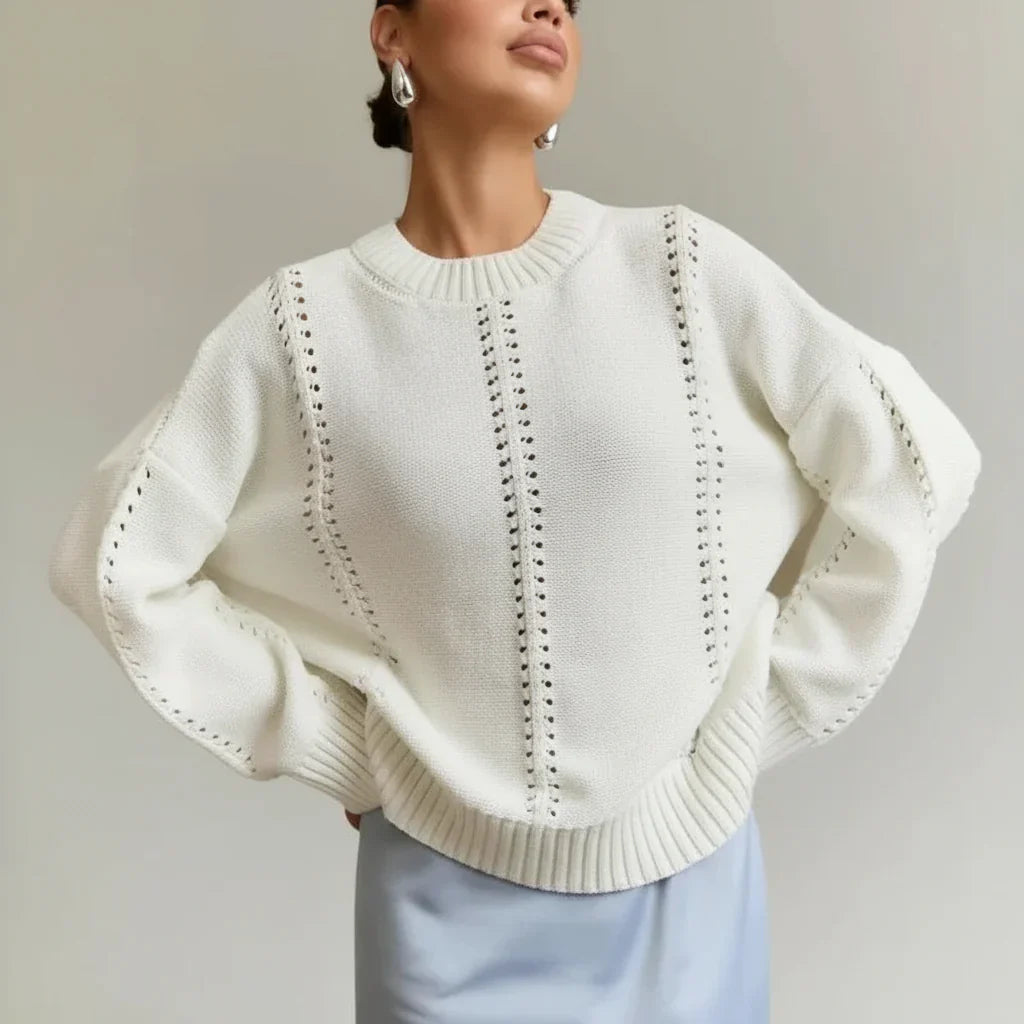 Maglione Donna Oversize in Maglia Traforata con Girocollo – Stile Leggero e Strutturato