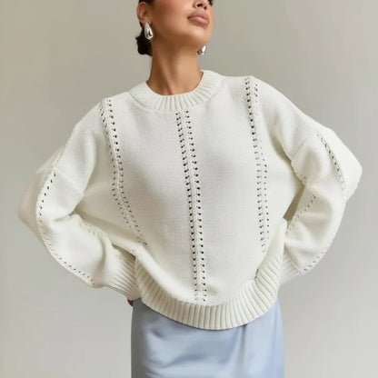 Maglione Donna Oversize in Maglia Traforata con Girocollo – Stile Leggero e Strutturato