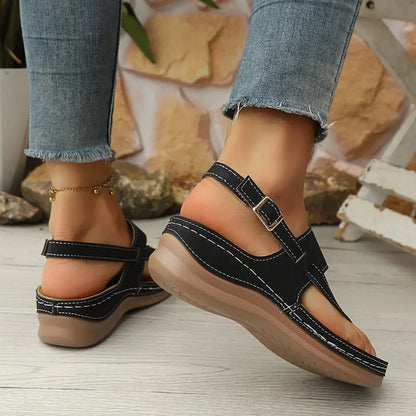 Women's Summer Sandals with Platform and Wide Straps – Slip-On Model