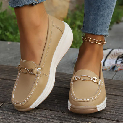 Women's Moccasins with Platform and Gold Detail – Slip-On with Flexible Sole