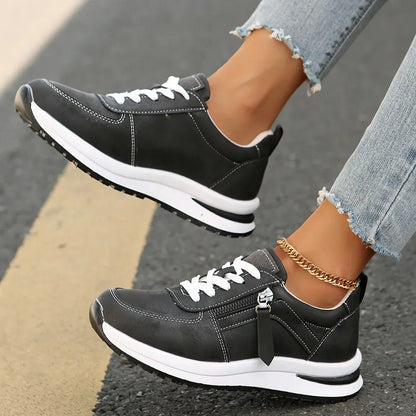Women's Platform Sneakers with Laces and Side Zipper – Supportive Sole