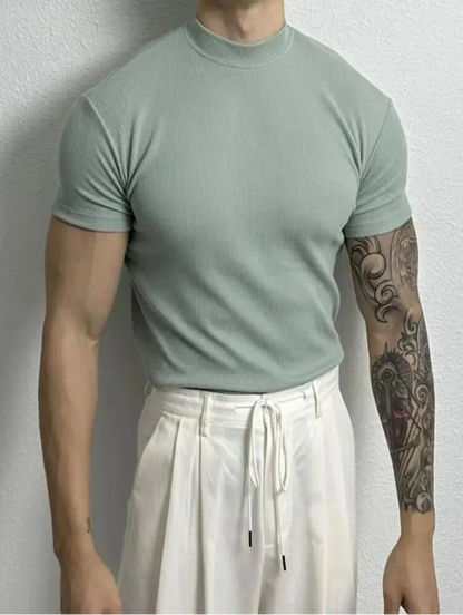 Herre T-shirt Kortærmet Halvhøj Krave Hurtig Tørring Svedabsorberende Slim Fit