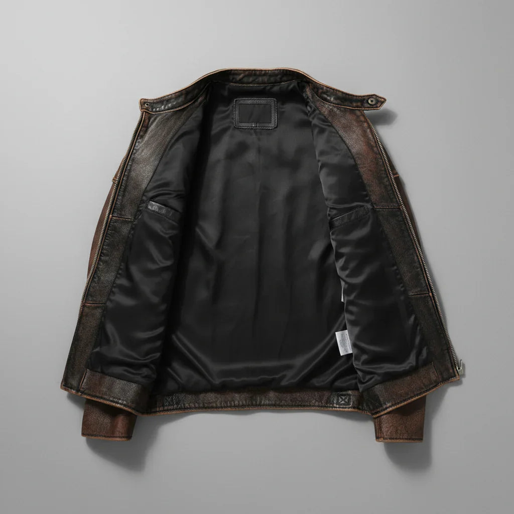 Men's Faux Leather Jacket with Reinforced Shoulders and Motorcycle Zip Details