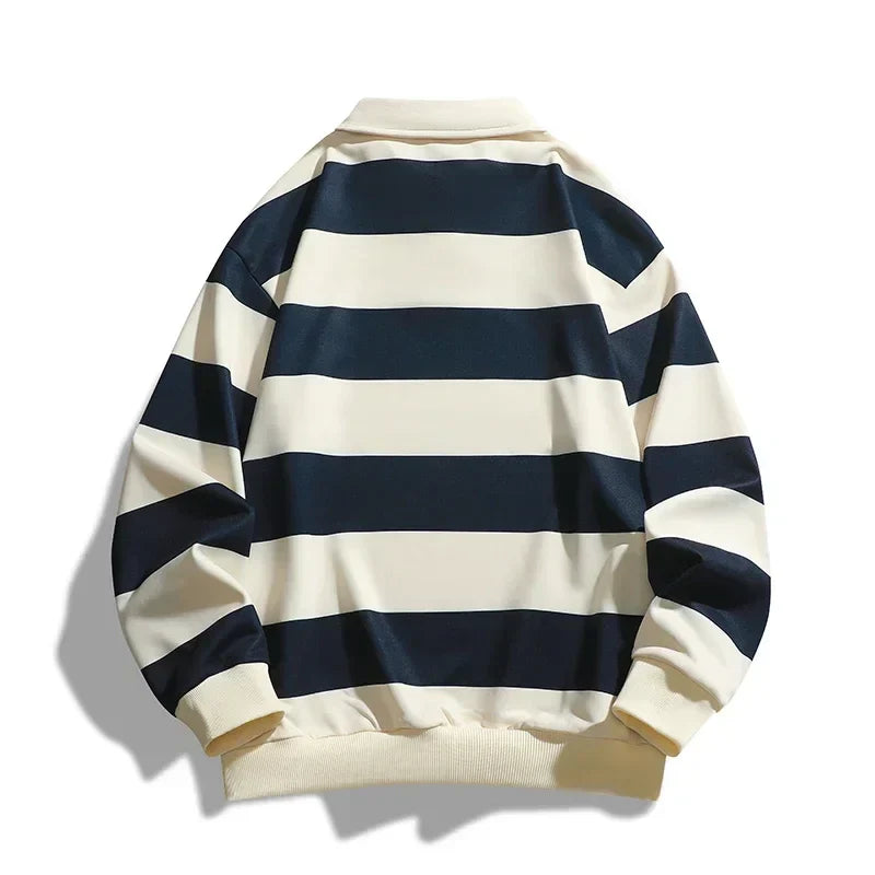 Polo da Uomo a Maniche Lunghe con Colletto Classico, Righe Orizzontali e Vestibilità Comoda
