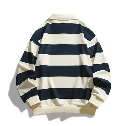 Polo da Uomo a Maniche Lunghe con Colletto Classico, Righe Orizzontali e Vestibilità Comoda
