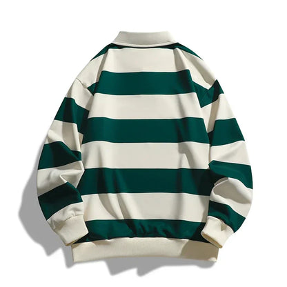 Polo da Uomo a Maniche Lunghe con Colletto Classico, Righe Orizzontali e Vestibilità Comoda