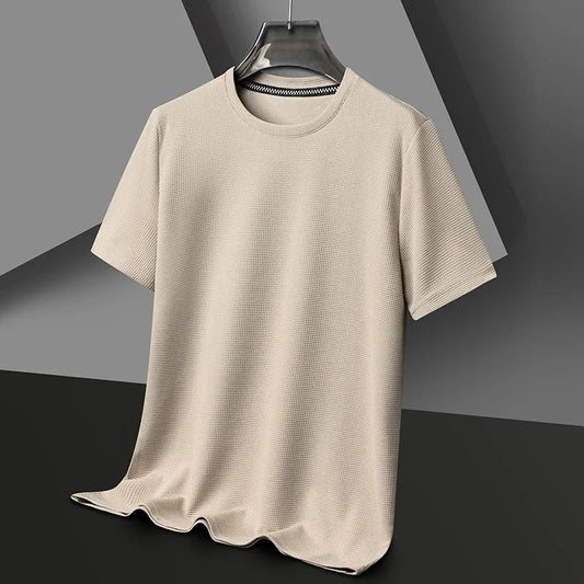 Men's Crew Neck T-Shirt with Honeycomb Texture and Mesh Structure