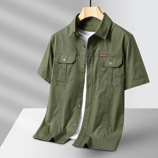 Men's Shirt with Buttons, Double Chest Pockets, and Pointed Collar