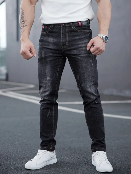 Herrejeans Tapered Mellem talje Falmet effekt på lårene Knappelukning
