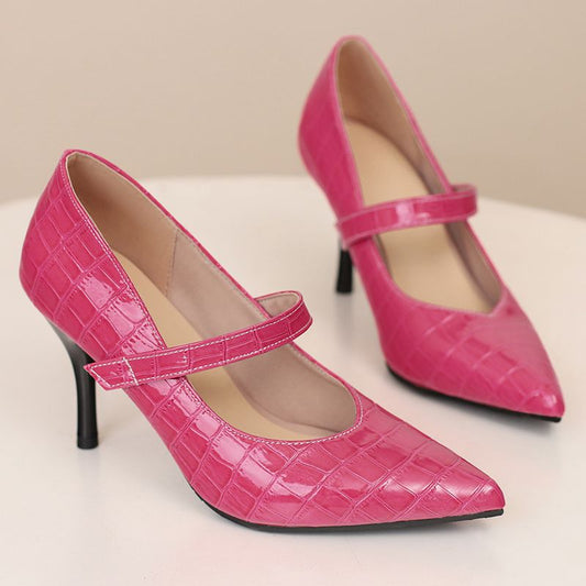 Women's Spring Pumps with Strap and Elegant Heel – Crocodile Effect and Lightweight Structure