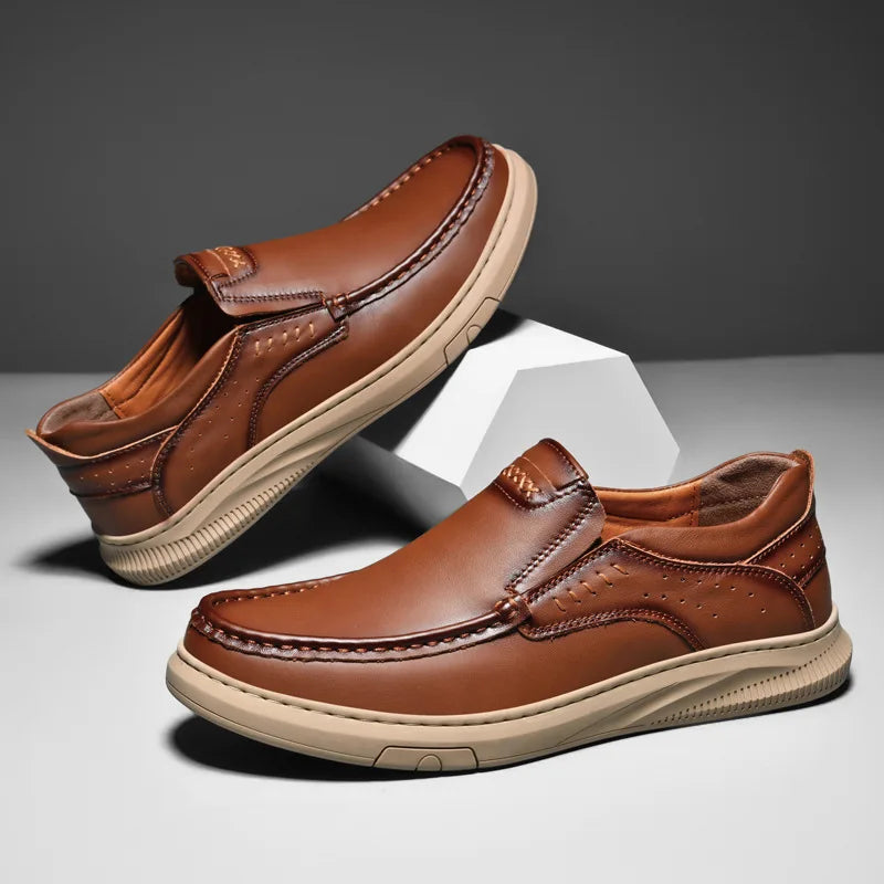 Mokkasiner til mænd med lædereffekt, slip-on-design og rund tå