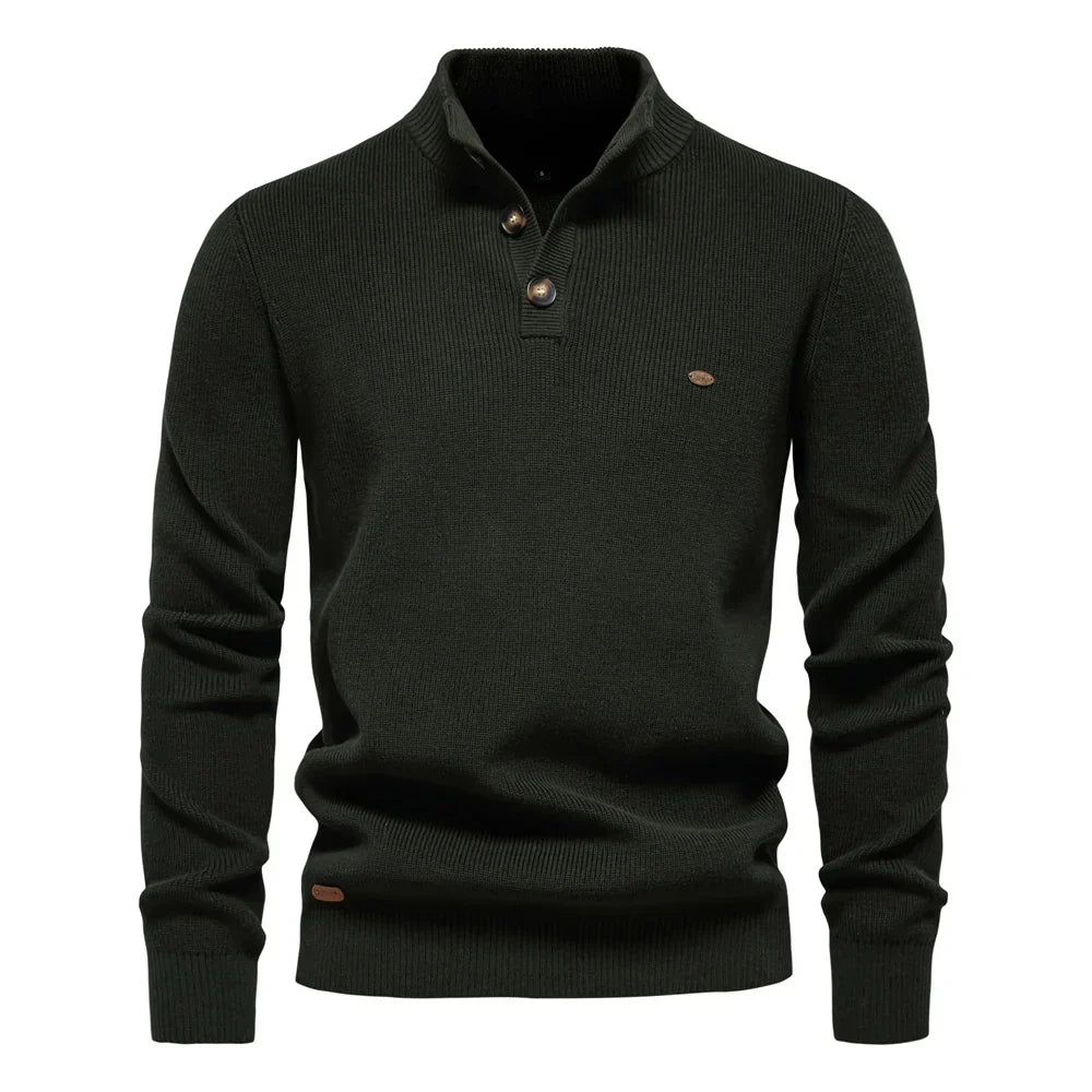 Maglione Uomo con Design a Bottoni e Bordi a Coste