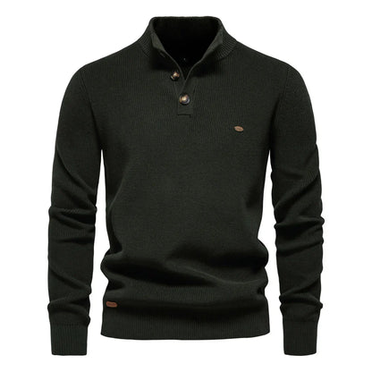 Maglione Uomo con Design a Bottoni e Bordi a Coste