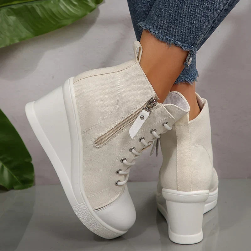 Women's Sneakers with Wedge, Side Zip, and Front Lacing