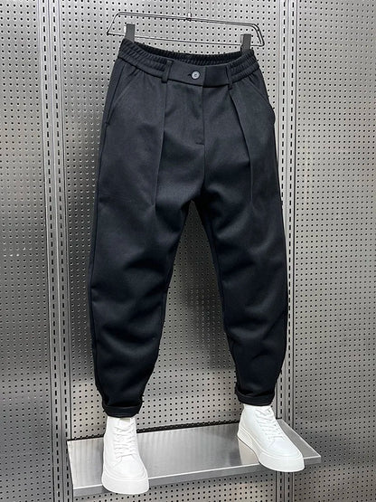 Men's Slim Fit Elegant Trousers in Melange Fabric – Versatile Formal Style