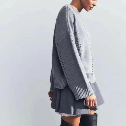 Maglione Donna Oversize in Maglia Traforata con Girocollo – Stile Leggero e Strutturato
