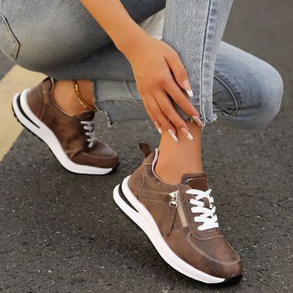 Women's Platform Sneakers with Laces and Side Zipper – Supportive Sole