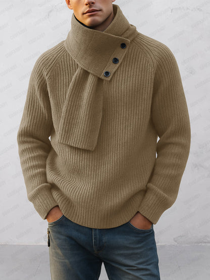Maglione Uomo con Sciarpa Staccabile Set Girocollo Maniche Raglan