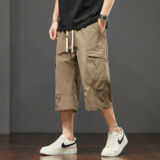 Men's Cargo Bermuda Shorts with Multi-Pocket Design and Adjustable Waist